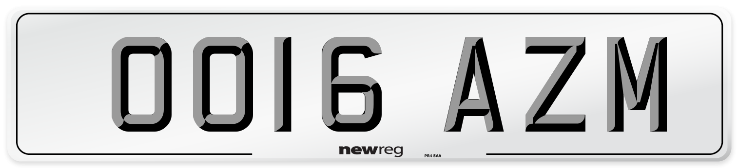 OO16 AZM Number Plate from New Reg